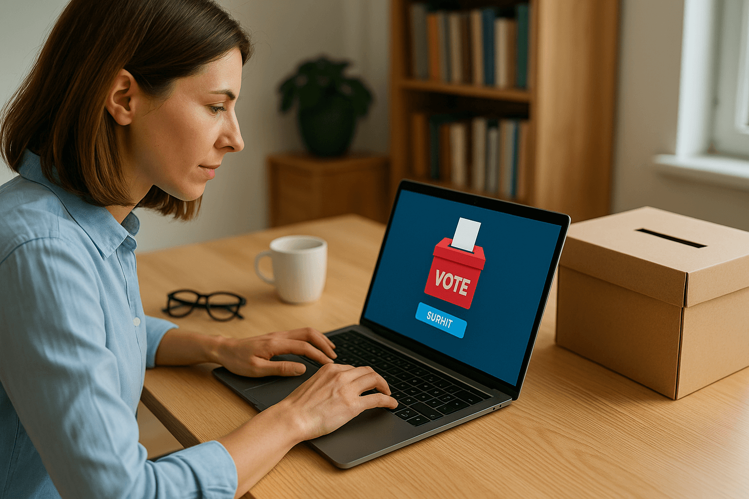 Femme votant pour des élections professionnelles en télétravail