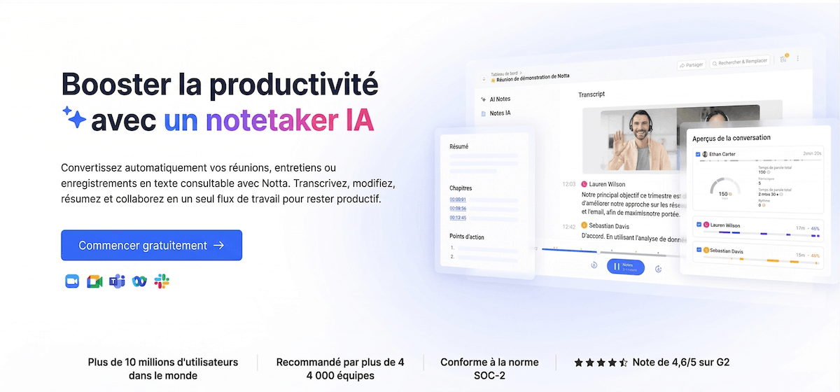 Notta outil transcription screenshot