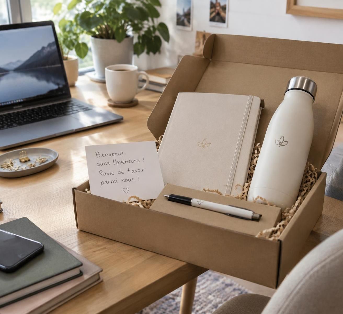 Réussissez l’onboarding à distance avec un welcome pack personnalisé : stylo, carnet, mug… Des attentions utiles pour accueillir et engager vos nouvelles recrues.